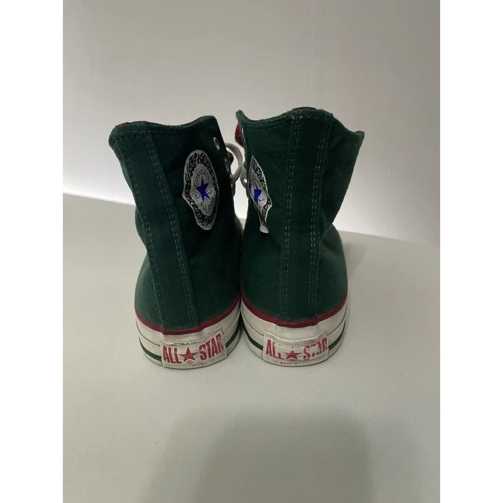VTG Chuck Taylor Green Allstar‎ W/Plaid Elf Jingle Bells High Top Shoes Size 6.5